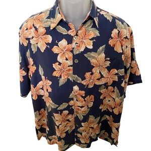 Pineapple MOON 100% Silk Aloha Hawaiian Floral Shirt Men M Medium